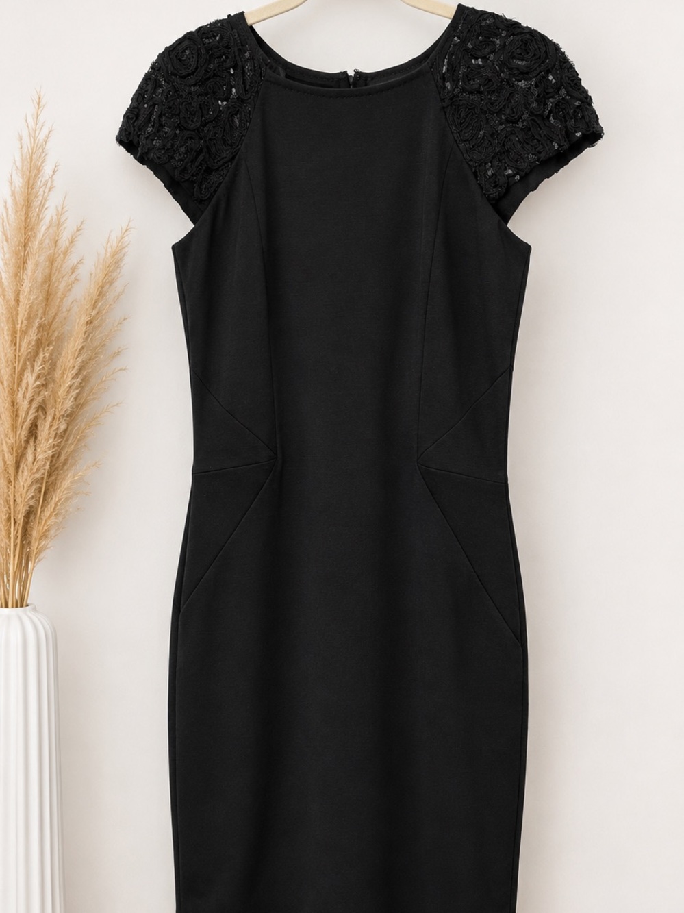 ERIN by Erin Fetherston Black Embellished-Sleeve Midi Sheath Dress